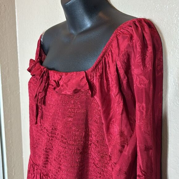 Maurice’s women’s xxl red floral jacquard midi dress smock balloon sleeve - Picture 2 of 9